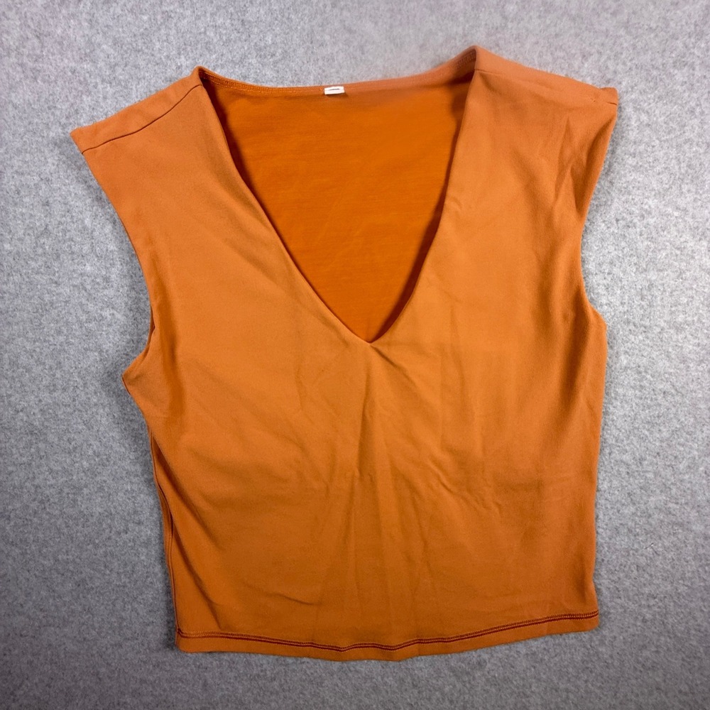 Athleta Elation V-Neck Crop Top Womens Small Orange Excellent Yoga Athletic